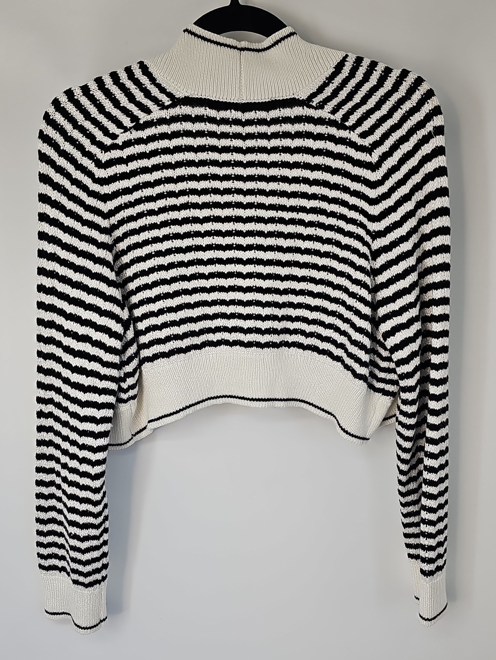 WHBM Ecru & Black Striped Soft Cozy Nubby Knit Cocoon Shrug Sweater Sz:MP - Picture 11 of 17